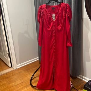 J. Crew NWT long maxi red puff sleeve button front dress